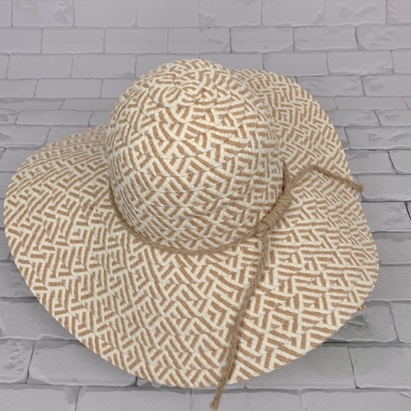 DPC Sun Hat Tan Creme Rope accent Lightweight Boho Summer - Picture 3 of 10